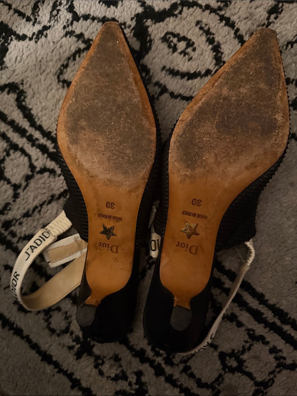 Dior j’adior Black Pointed-Toe Slingback Flats with Logo Ribbon - Picture 5 of 6
